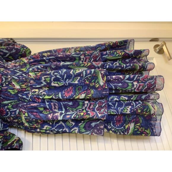 Yakira Bella Tiered Print Dress XL  Multicolor Blue Print Flowy Boho - Picture 3 of 4